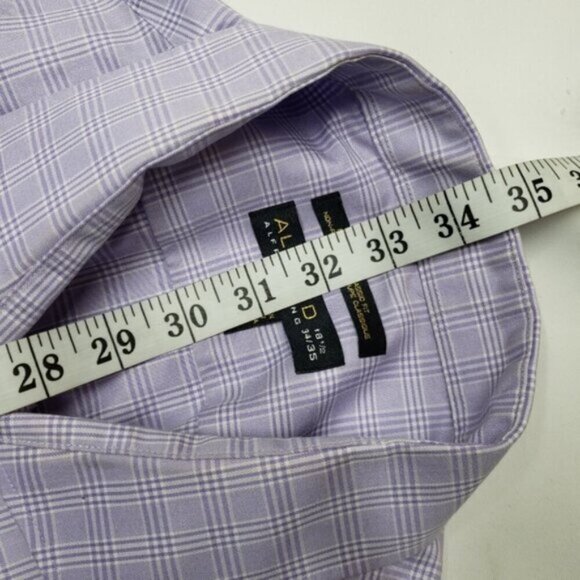 Alfred Sung Men's Checkered Long Sleeve Dress Shirt Cotton Purple Size 18.5 - Picture 7 of 11